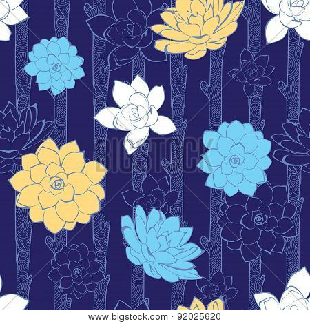 Vector blossoming branches stripes seamless pattern