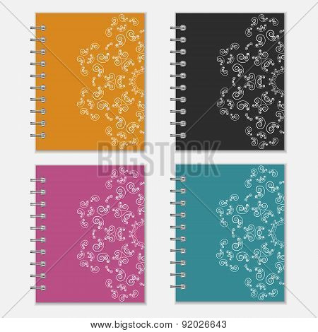 Set of colorful notebook covers with flower design