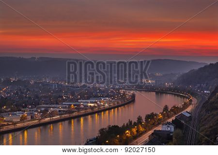 Red Sunset At Meuse River