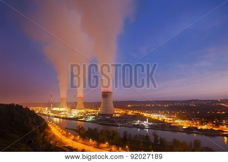 Nuclear Power Station At Night