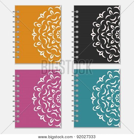 Set of colorful notebook covers with flower design