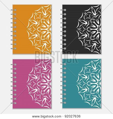 Set of colorful notebook covers with flower design