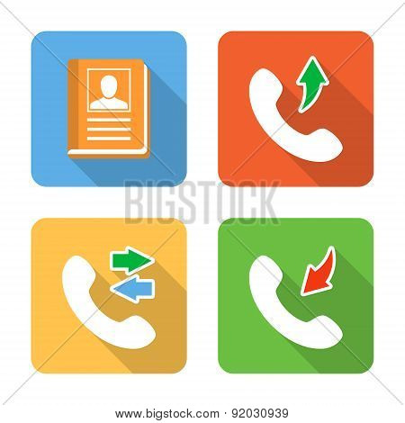 Flat Contacts Icons With Long Shadows. Vector Illustration