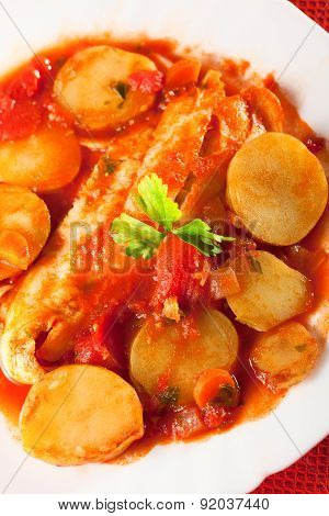 Fish Stew In Tomato Sauce With Patatoes