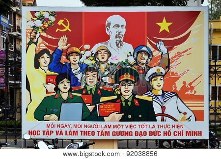 Hanoi Vietnam - Marrz 1, 2015: In Front Of Propaganda Billboards
