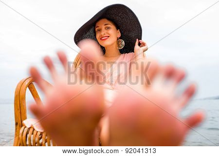 Woman resting on the beach