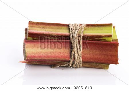 Bunch Of Fresh Rhubarb Isolated On White Background