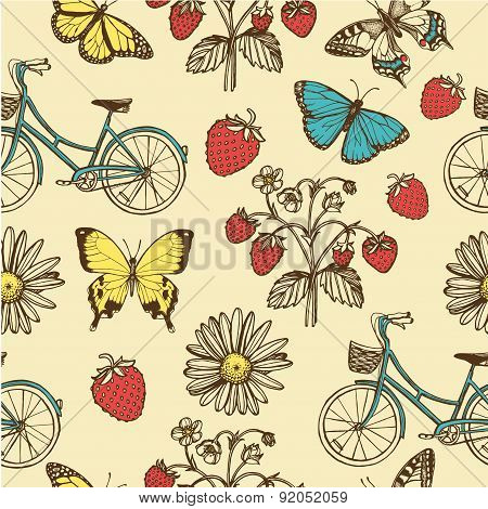 Hand drawn vintage summer seamless pattern