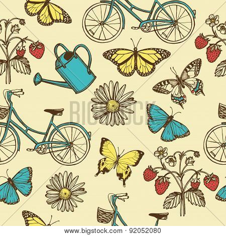 Hand drawn vintage summer seamless pattern