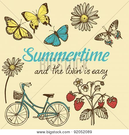 Hand drawn vintage summer set