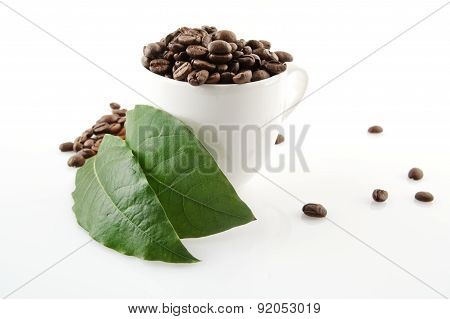 Coffee Cup Full Of Coffee Beans