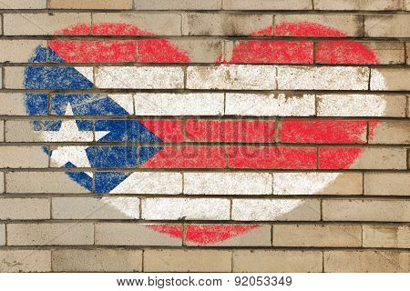 Heart Shape Flag Of Puerto Rico On Brick Wall