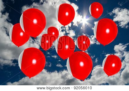 Many Balloons With Bahrain Flag On Sky