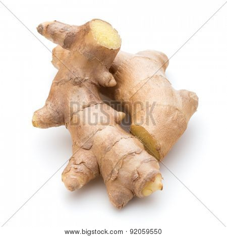 Fresh ginger root or rhizome isolated on white background cutout
