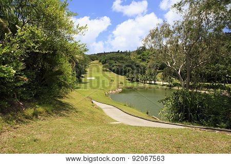Lake on golf course at the Constance Lemuria Resort.