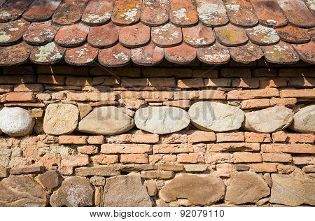 Rustic Wall With Layers Of Different Comstruction Materials