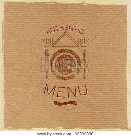ornate restaurant menu label on cardboard texture