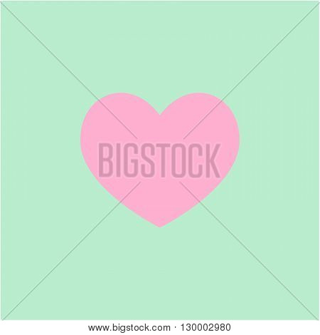 Pink heart Icon on mint background, vector illustration. Flat design style
