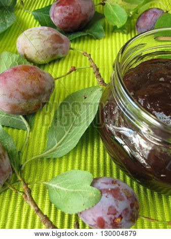 Homemade jam from plums and fresh fruits