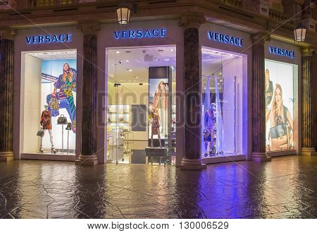 LAS VEGAS - APRIL 13 : Exterior of a Versace store in Caesars Palace hotel in Las Vegas on April 13 2016. Versace is an Italian fashion company and trade name founded by Gianni Versace in 1978.