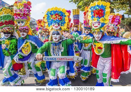 BARRANQUILLA COLOMBIA - FEB 07 : Participants in the Barranquilla Carnival in Barranquilla Colombia on February 07 2016. Barranquilla Carnival is one of the biggest carnival in the world