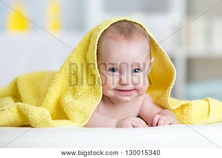 Cute baby infant after shower or bath time