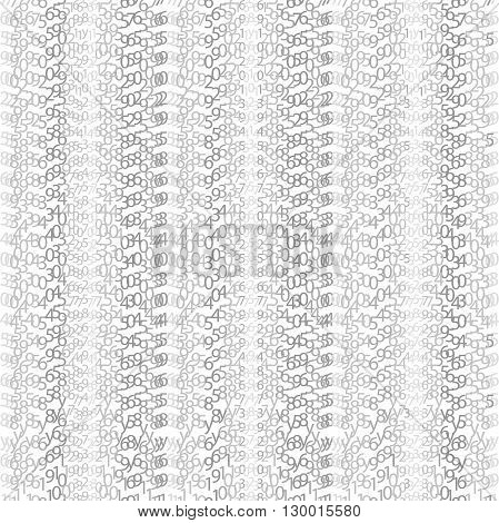 Matrix concept black and white background with digits on screen. Algorithm binary data code decryption and encoding row matrix vector illustration on white background