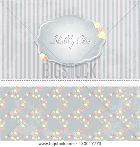 Marriage invitation card. shabby chic wedding invitation. Vector illustration. Floral Save the Date or wedding  set. English style. silver frame