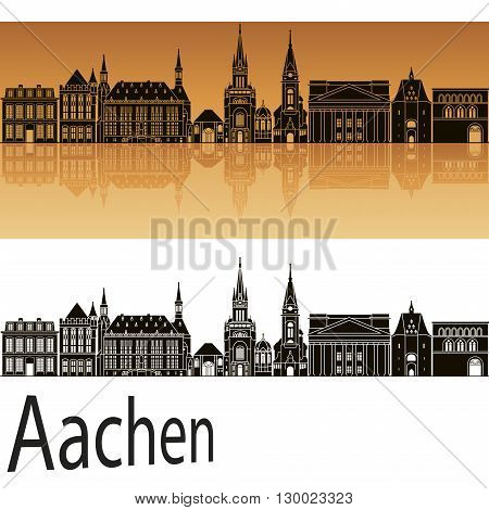 Aachen skyline in orange background in editable vector file