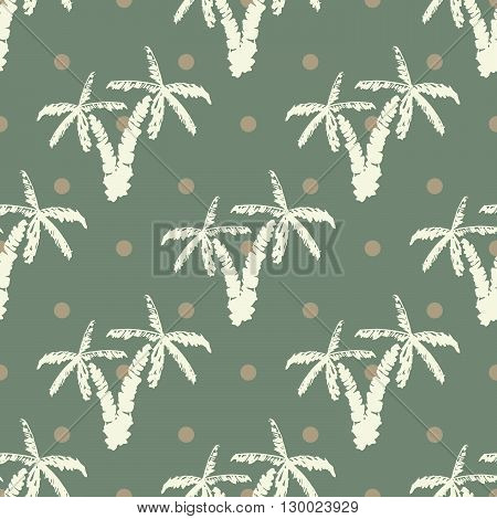 Seamless Pattern Background With Hand Drawn Palm Trees, Summer Semless, Background, Vector Illustrat