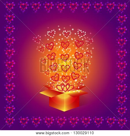 Gift box with red hearts. For holidays Valentine's day ,birthday ,new year, christmas etc.