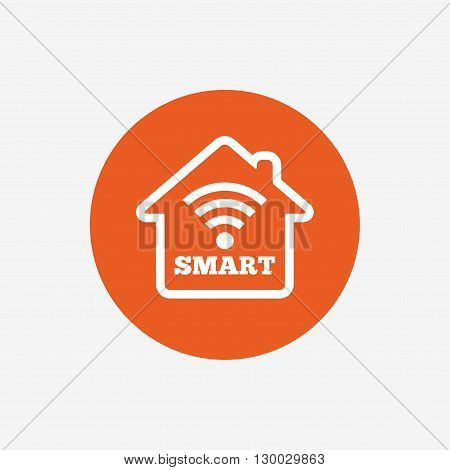 Smart home sign icon. Smart house button. Remote control. Orange circle button with icon. Vector