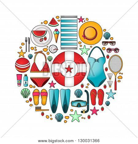 Summertime flat lay infographics. Summer vacation on the beach. It can be used in advertising, web design, graphic design for the layout.