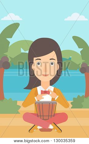 Woman playing tomtom.