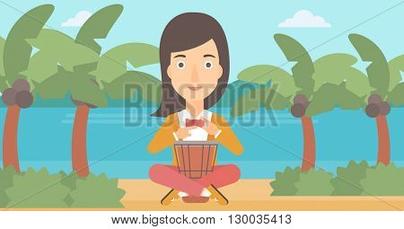 Woman playing tomtom.