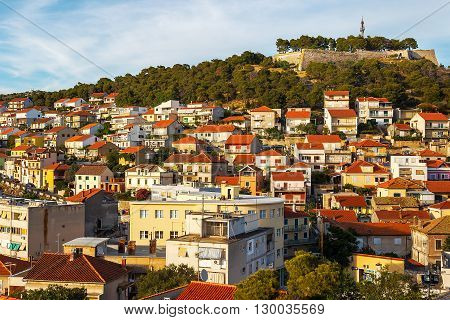 Panorama of the city of Sibenik and St. Michael's Fortress. Croatia