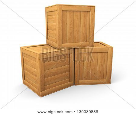 Three wooden boxes isolated on white 2