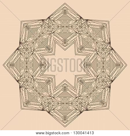 Boho circular pattern of lines. Vector doodle element for your creativity. Linear Mandala print on T-shirts postcard.
