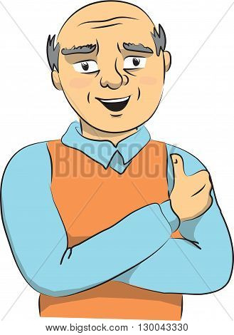 Thumbs up senior men. Color illustration of a happy man