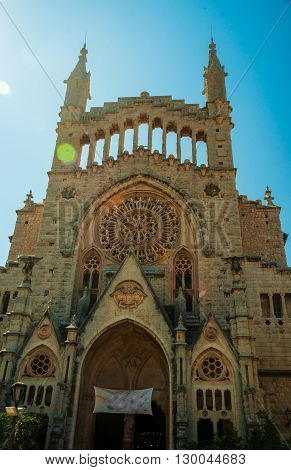 The church of Sant Bartomeu, Saint Bartholomew, in Soller, Majorca, Spain. Beautiful gothic cathedral in Spain.