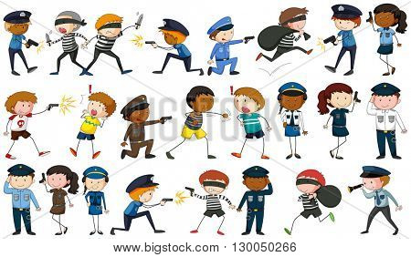 Policeman and criminal characters illustration