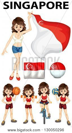 Singapore flag and woman athlete illustration