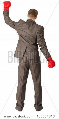 Rear view of successful businessman. Isolated on white background