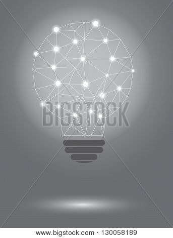 Polygonal bulb made of dots and line on a grey background