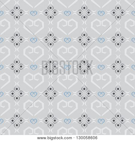 Seamless texture vector pattern with heart tile on gray background