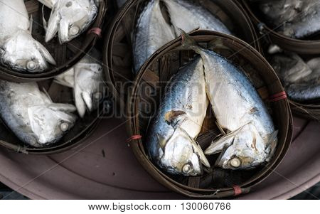 Steamed fishin a bamboo baskets to sell