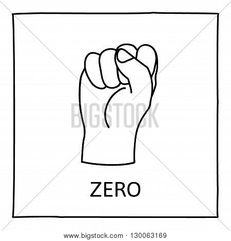 Doodle Zero or Fist icon. Hand drawn gesture symbol. Line art style graphic design element. Learn counting with fingers. Political fight, revolution concept. Vector illustration