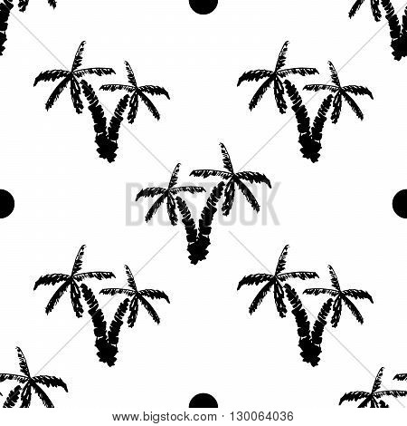 Seamless Pattern Background With Hand Drawn Palm Trees, Summer Semless, Background, Vector Illustrat