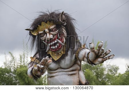 Ogoh-ogoh are statues built for the Nyepi parade in Bali Indonesia. At night Ogoh-ogoh burned at the stake