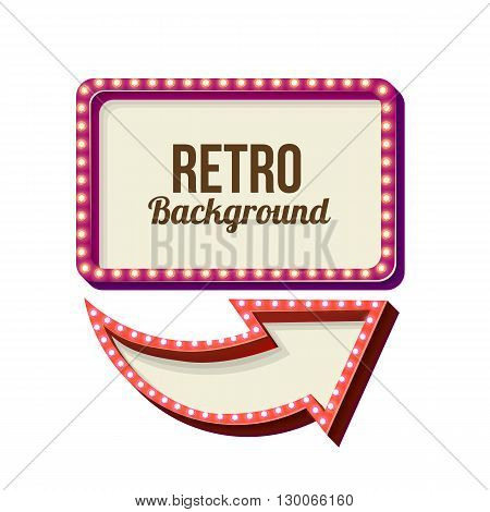 3d Vintage street sign. Retro banner with glowing lights. Volume symbol of the frame. Design element for your poster, advertising, text. Night sign with arrow. Frame, arrow icons. illustration
